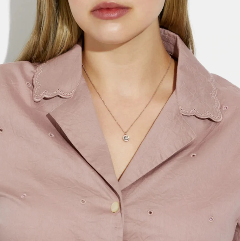 COACH Pave Halo Necklace in Gold NWT $125 - Picture 5 of 8